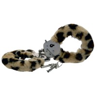 Плюшени белезници за секс игри с леопардова шарка