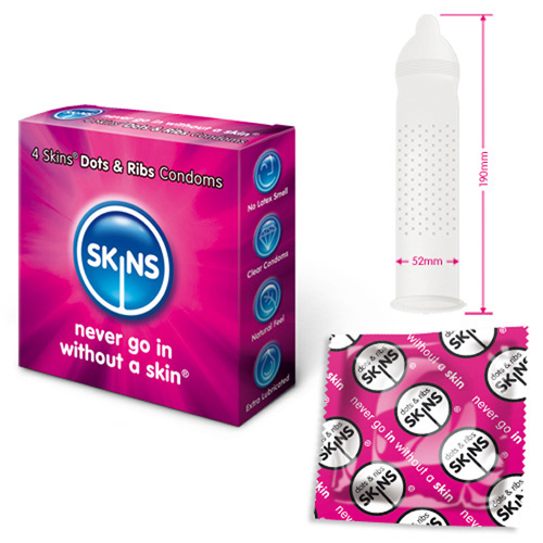 Комплект презервативи Skins на точки и грапавини 4 броя | цена 10.46 лв.