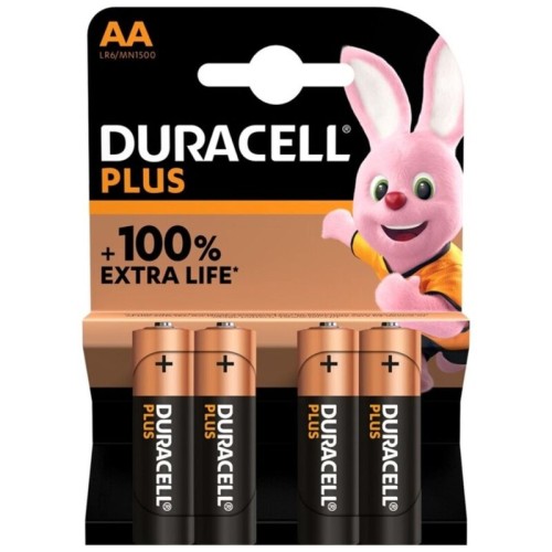 DURACELL PLUS POWER 100 ALKALINE BATTERY AA LR6 4 UNIT