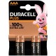 DURACELL PLUS POWER 100 ALKALINE BATTERY AAA LR03 4 UNIT