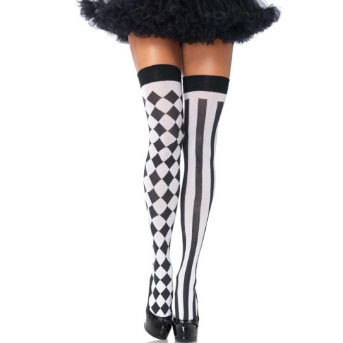 LEG AVENUE - BLACK/WHITE ARLEQUIN HIGH SOCKS