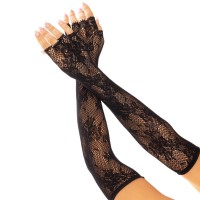 Бельо LEG AVENUE - FLORAL NETWORK FINGERLESS GLOVES BLAC