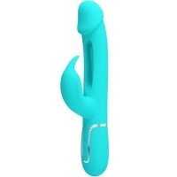 Вибратор PRETTY LOVE - KAMPAS RABBIT 3 IN 1 MULTIFUNCTION VIBRATOR WITH TONGUE AQUA GREEN