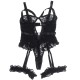 Секси боди SUBBLIME - TEDDY WITH GARTER WITH LACE DETAIL AND STRIPS BLACK S/M