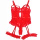 Секси боди SUBBLIME - TEDDY WITH GARTER WITH LACE DETAIL AND STRIPS RED L/XL