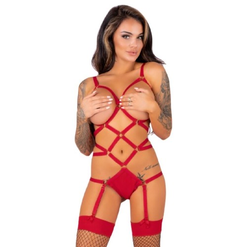 Бельо LIVCO CORSETTI FASHION - THIARA LC 20213 SET BODY + STOCKINGS RED L/XL