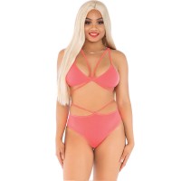 Бельо LEG AVENUE - TOP & PANTIES CORAL WITH STRAPS