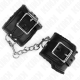 Белезници KINK - FUR LINED WRIST RESTRAINTS BLACK WITH BLACK BELT ADJUSTABLE 17-29 CM X 6 CM