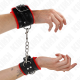 Белезници KINK - FUR LINED WRIST RESTRAINTS WITH SQUARE HOLES RED AND BLACK BELT ADJUSTABLE 17-29 CM X 6 CM