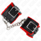 Белезници KINK - FUR LINED WRIST RESTRAINTS WITH SQUARE HOLES RED AND BLACK BELT ADJUSTABLE 17-29 CM X 6 CM