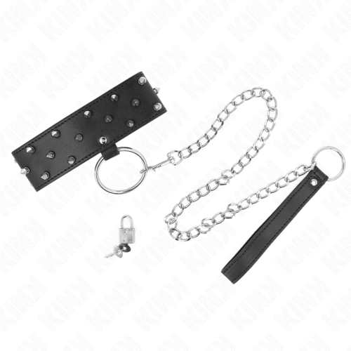 Нашийник KINK - NECKLACE WITH LEASH 65 CM WITH SILVER STUDS MODEL 5 ADJUSTABLE 36-43 CM X 5 CM