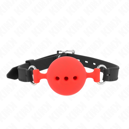 Топка за уста KINK - FULL SILICONE GAG 55 x 2 CM WITH 5 CM BALL SIZE L RED ADJUSTABLE 35-51 CM