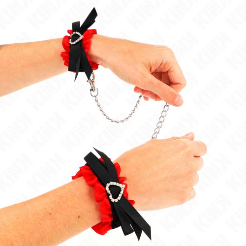 Белезници KINK - LACE ELASTIC WRIST RESTRAINTS RED HEART DETAILS ADJUSTABLE 22-35 CM