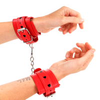 Белезници KINK - RED WRIST RESTRAINTS WITH BLACK HEART INLAY ADJUSTABLE 21-28 CM X 5.5 CM