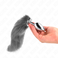 Анален разширител KINK - ANAL PLUG SIZE L 10 X 4 CM WITH SYNTHETIC TAIL 40 CM GREY AND WHITE