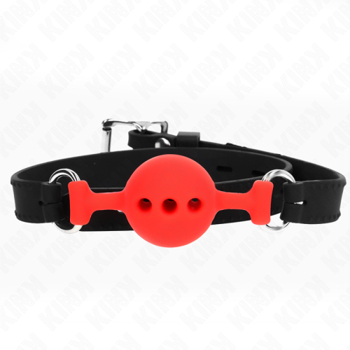 Топка за уста KINK - FULL SILICONE GAG 55 x 2 CM WITH 4 CM BALL SIZE S RED ADJUSTABLE 35-51 CM