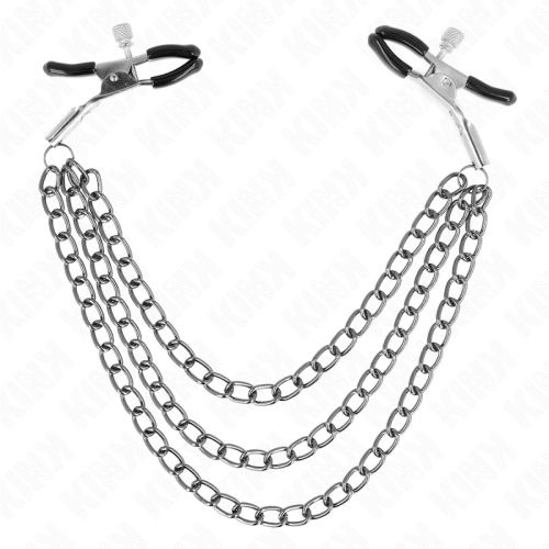 Щипки за зърна KINK - NIPPLE CLAMPS WITH 3 CHAINS BLACK 20/23/28 CM