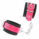 Белезници KINK - NYLON WRIST RESTRAINTS BLACK WITH LEATHERETTE BELT RASPBERRY ROSE ADJUSTABLE 19-29 CM X 5.1 CM