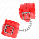 Белезници KINK - FUR LINED WRIST RESTRAINTS WITH SQUARE HOLES RED AND RED BELT ADJUSTABLE 17-29 CM X 6 CM