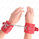 Белезници KINK - FUR LINED WRIST RESTRAINTS WITH SQUARE HOLES RED AND RED BELT ADJUSTABLE 17-29 CM X 6 CM