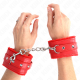 Белезници KINK - PREMIUM FUR LINED WRIST RESTRAINTS RED WITH RED BELT ADJUSTABLE 17-29 CM X 6 CM