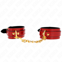 Белезници KINK - JOANNA ANGEL WRIST CUFFS RED ADJUSTABLE WITH GOLD CHAIN 16.5-26 CM X 4 CM