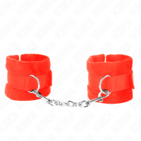 Белезници KINK - BEGINNER FUR HAND CUFFS RED 30 X 7 CM