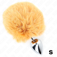 Анален разширител KINK - STAINLESS STEEL PLUG 7 x 3 CM WITH BEIGE FAUX FUR RABBIT TAIL 8 CM