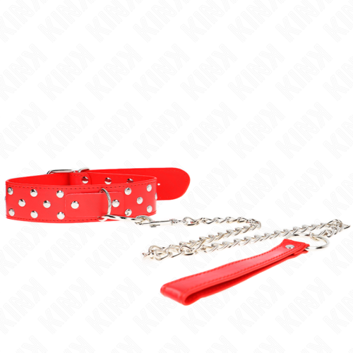 Нашийник KINK - RING RIVET STRAP NECKLACE WITH BELT 65 CM RED ADJUSTABLE 36-50 CM X 3.8 CM