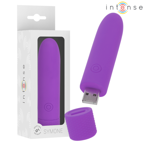 Мини вибратор INTENSE - SYMONE USB RECHARGEABLE VIBRATING BULLET 8 VIBRATIONS PURPLE 10 X 2.2 CM