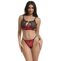 Бельо SUBBLIME - 955533 RED PATENT LEATHER MESH ZIPPER BRA SET S/M