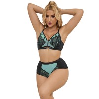 Сутиен SUBBLIME - 955564 GREEN PATENT LEATHER MESH ZIPPER BRA SET L/XL