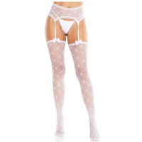 Секси чорапи LEG AVENUE - HEART STOCKINGS WITH GARTERS WHITE