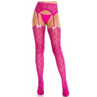 Секси чорапи LEG AVENUE - HEART STOCKINGS WITH GARTERS MAGENTA