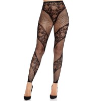Секси чорапи LEG AVENUE - LACE AND SHEER FOOTLESS TIGHTS BLACK
