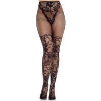 Секси чорапи LEG AVENUE - DAHLIA LACE STOCKINGS WITH NET
