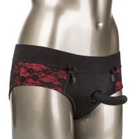 Харнес с отворено дъно и дилдо CALEXOTICS - SCANDAL SET OF CROTCHLESS PANTIES WITH DILDO SIZE S/M
