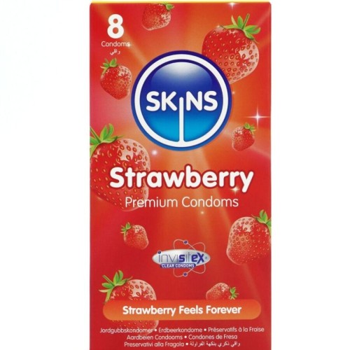 Презервативи SKINS - STRAWBERRY PREMIUM CONDOMS PACK 8