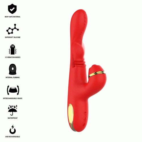 Клиторен стимулатор INTENSE - KATY MULTIFUNCTION CLITORIS STIMULATOR 4 INTERCHANGEABLE HEADS RED