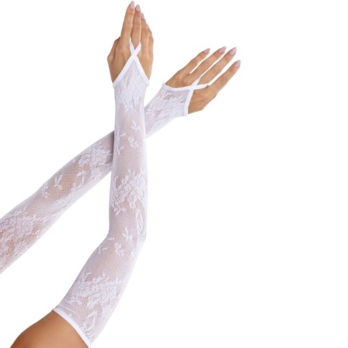 Ръкавици LEG AVENUE - EXTRA LONG FLORAL LACE ARM WARMER GLOVES WHITE