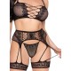 Бельо LEG AVENUE - 89359 TOP + THONG + GARTER BELT SET BLACK - ONE SIZE