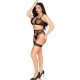 Бельо LEG AVENUE - 89359 TOP + THONG + GARTER BELT SET BLACK - ONE SIZE