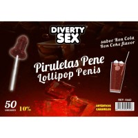 Близалки DIABLO GOLOSO - 50 PENIS LOLLIPOPS RON COLA FLA
