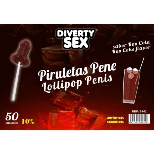 Близалки DIABLO GOLOSO - 50 PENIS LOLLIPOPS RON COLA FLAVOR 10 ALCOHOL