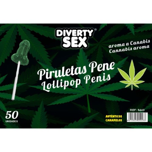 Близалки DIABLO GOLOSO - 50 PENIS LOLLIPOPS CANNABIS AROMA